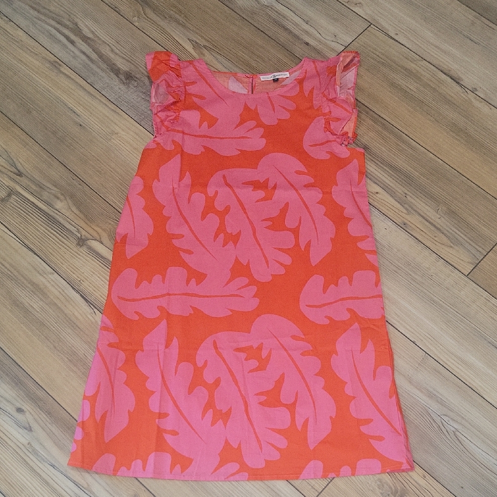 Vibrant Orange and Pink Leaf Print Dress